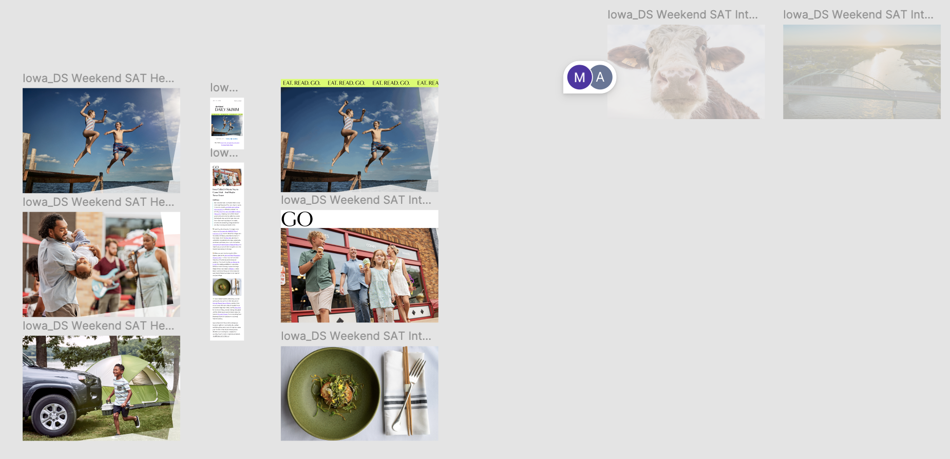 Figma workspace screenshot for Travel Iowa newsletter ad design